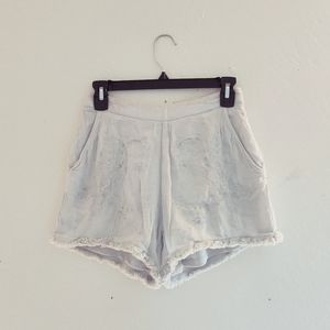 Pale blue embroidered high waist shorts